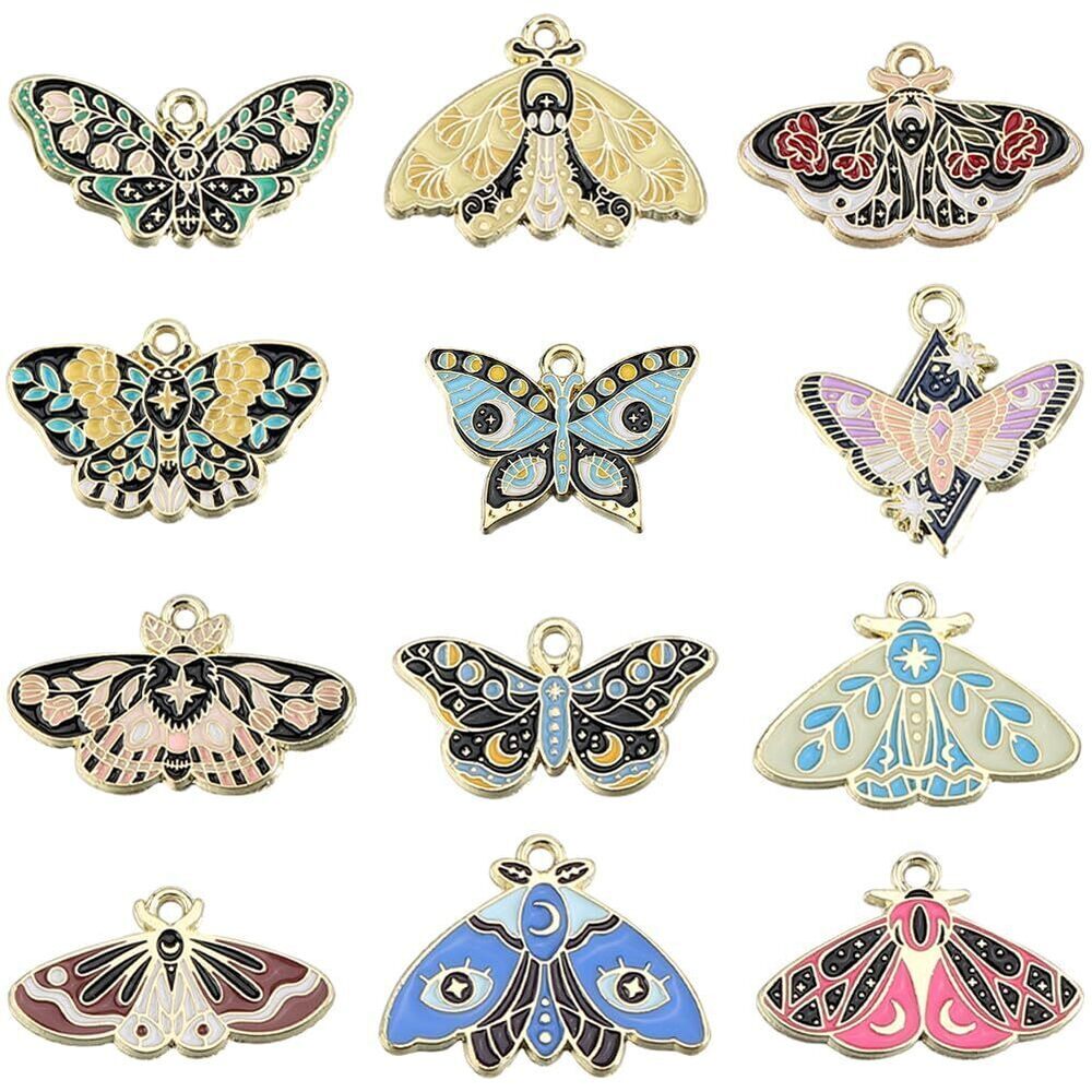 3730 1 Box 24Pcs 12 Styles Moths Charms Enamel Butterfly Charms Bulk Alloy